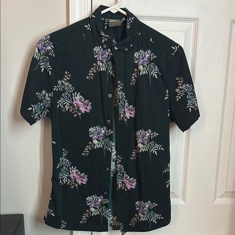ASOS Black and Purple Casual Button Down Shirt with Floral Design